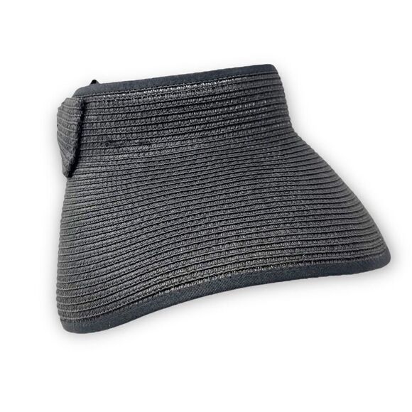 Sun Hat Black Roll Up Packable Visor Straw Blend Cap OSFM Outdoor - Picture 4 of 8